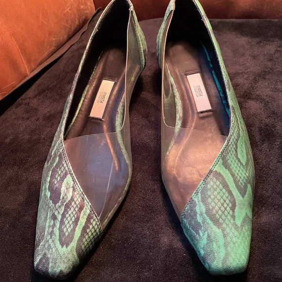 Miista see through clear green leather snakeskin pumps kitten heels - Picture 12 of 15